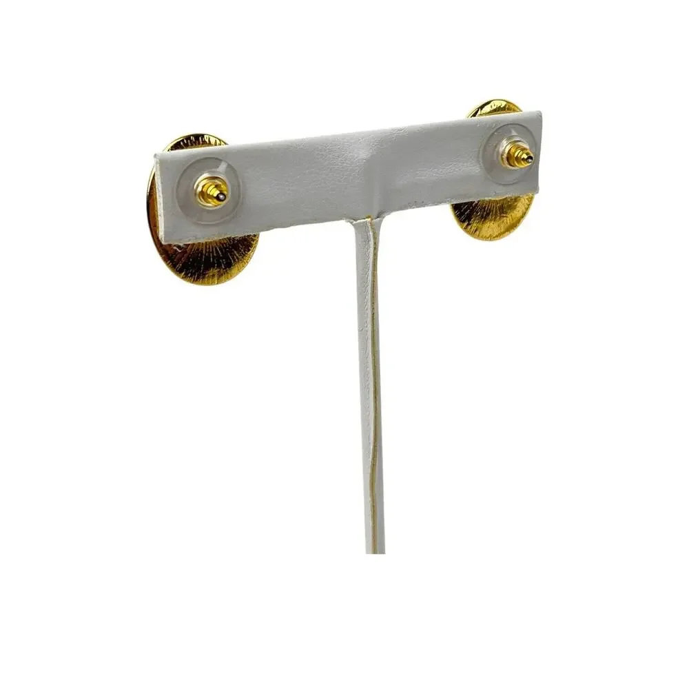 Vintage Trifari Earrings Pink Lucite Cabochon Pierced Stud Oval Gold Tone Pastel - Picture 5 of 10